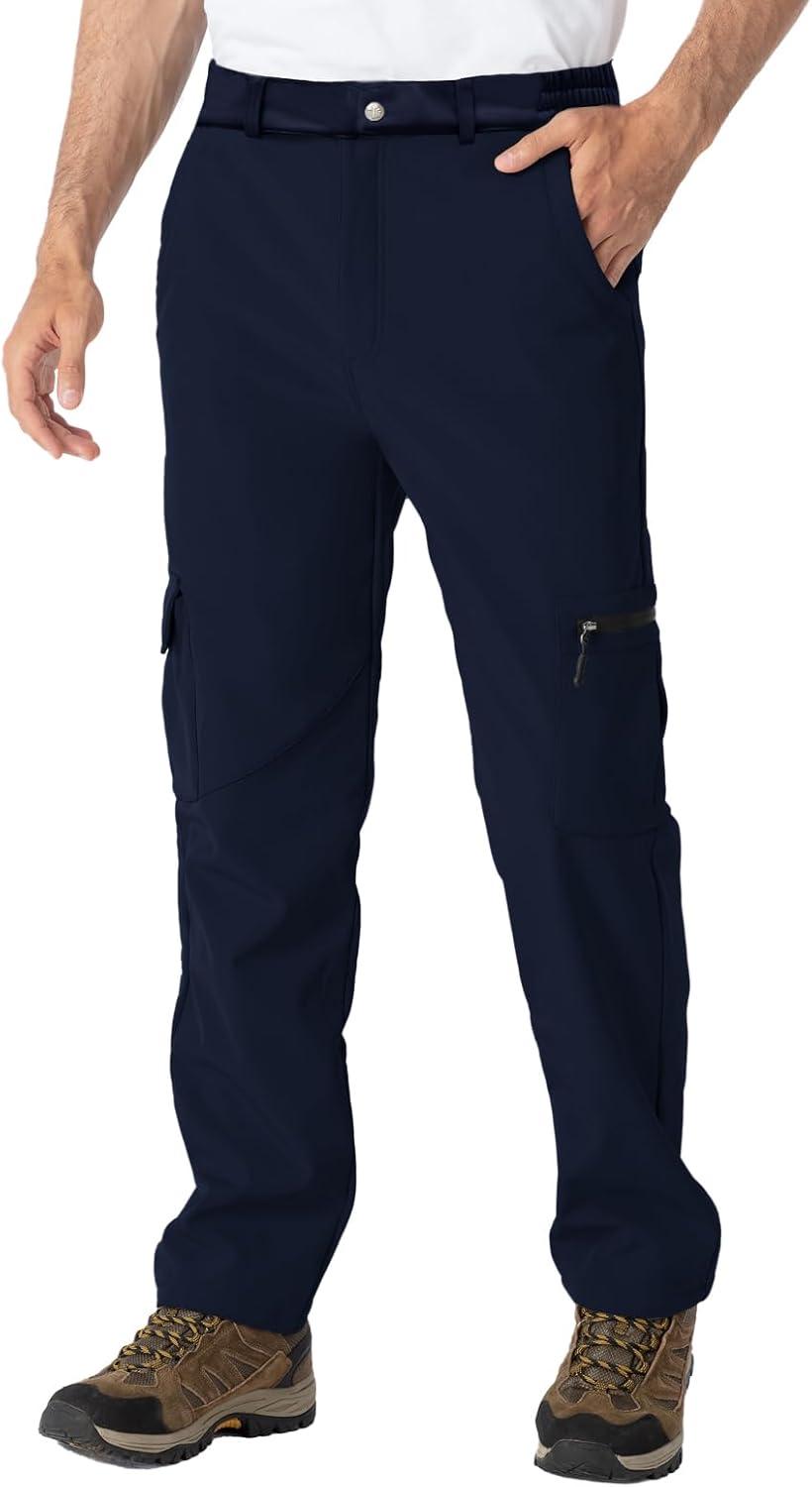 imageTBMPOY Mens Snow Ski Fleece Lined Hiking Pants Waterproof Winter Snowboard Warm Outdoor Insulated Pants WindproofNavy