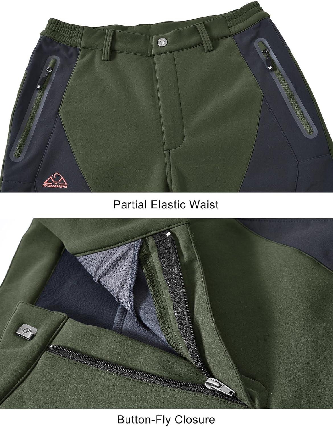 imageTBMPOY Mens Snow Ski Waterproof Softshell Snowboard Pants Outdoor Hiking Fleece Lined Wear Resistant WindproofArmy Green