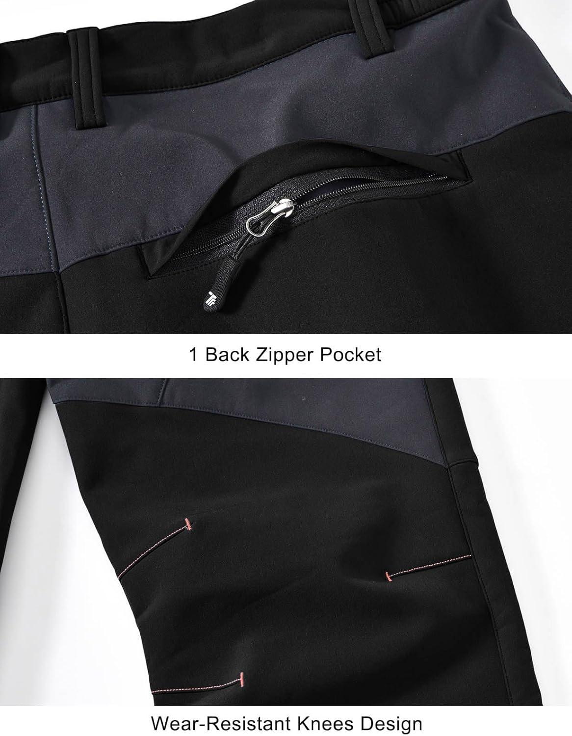 imageTBMPOY Mens Snow Ski Waterproof Softshell Snowboard Pants Outdoor Hiking Fleece Lined Wear Resistant WindproofBlack