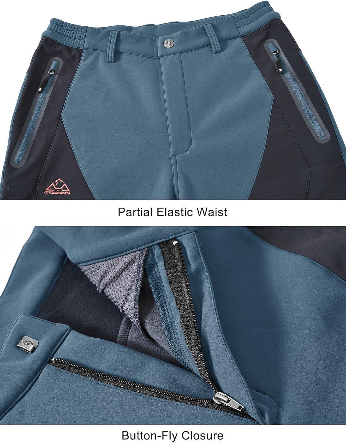 imageTBMPOY Mens Snow Ski Waterproof Softshell Snowboard Pants Outdoor Hiking Fleece Lined Wear Resistant WindproofGrey Blue