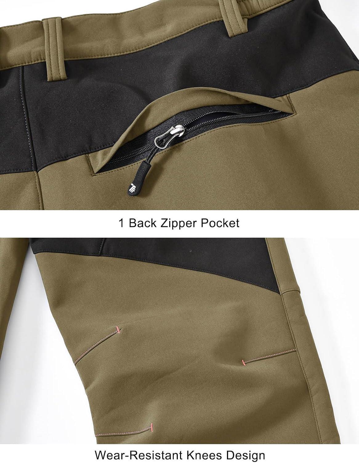 imageTBMPOY Mens Snow Ski Waterproof Softshell Snowboard Pants Outdoor Hiking Fleece Lined Wear Resistant WindproofKhaki