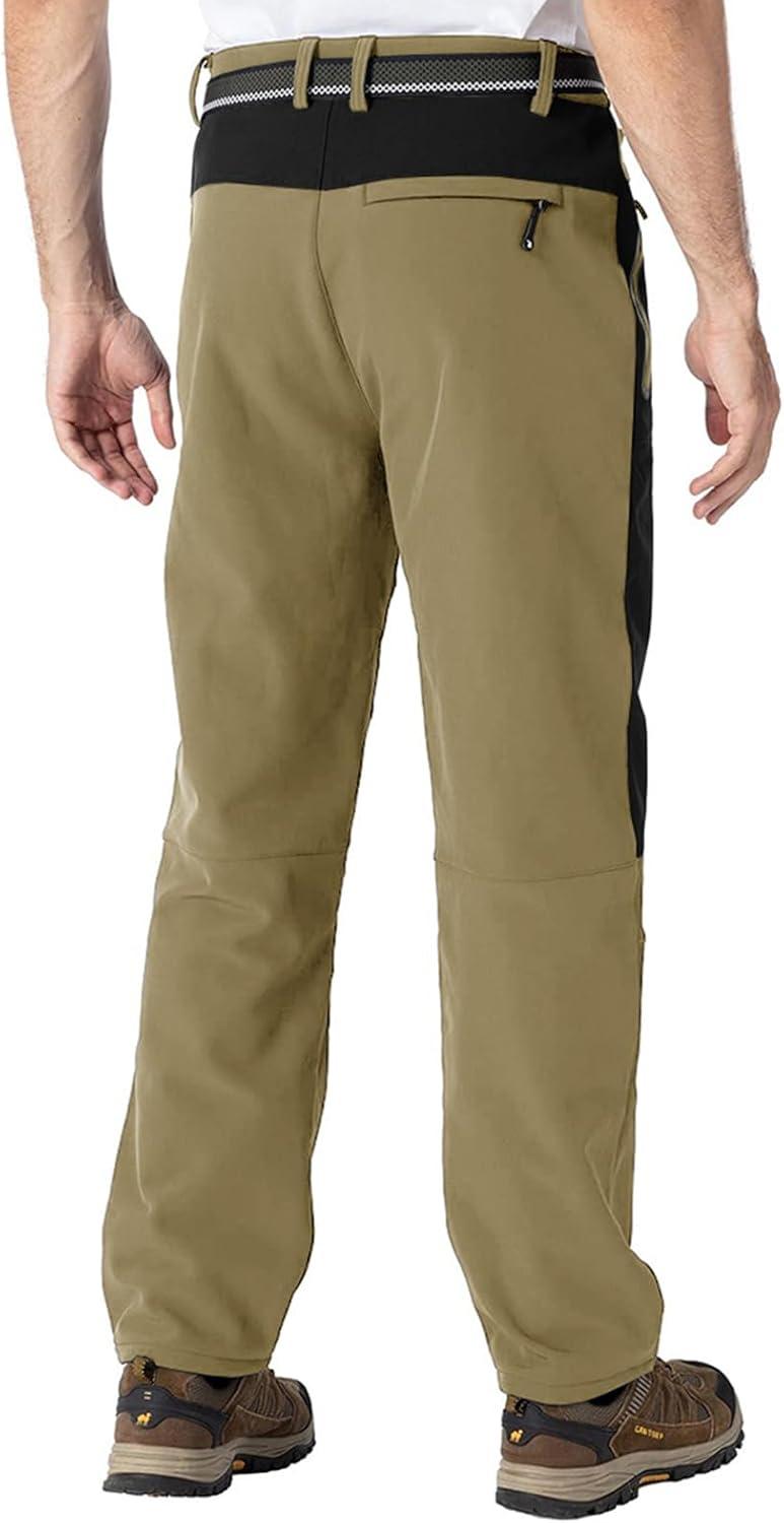 imageTBMPOY Mens Snow Ski Waterproof Softshell Snowboard Pants Outdoor Hiking Fleece Lined Wear Resistant WindproofKhaki