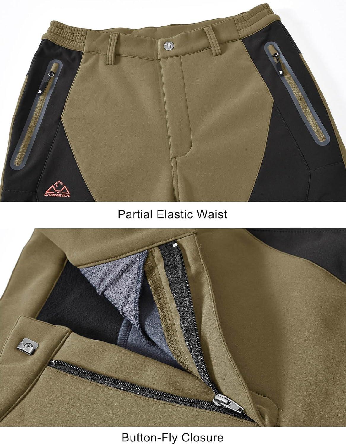 imageTBMPOY Mens Snow Ski Waterproof Softshell Snowboard Pants Outdoor Hiking Fleece Lined Wear Resistant WindproofKhaki