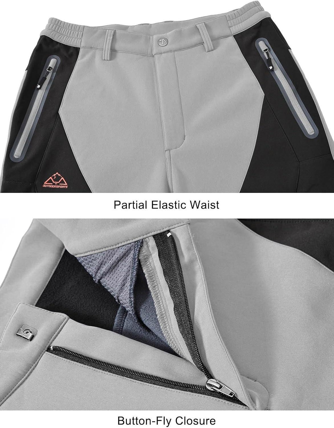 imageTBMPOY Mens Snow Ski Waterproof Softshell Snowboard Pants Outdoor Hiking Fleece Lined Wear Resistant WindproofLight Gray