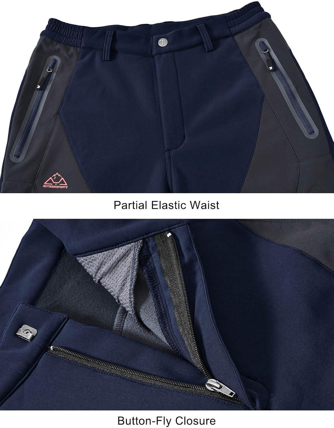 imageTBMPOY Mens Snow Ski Waterproof Softshell Snowboard Pants Outdoor Hiking Fleece Lined Wear Resistant WindproofNavy