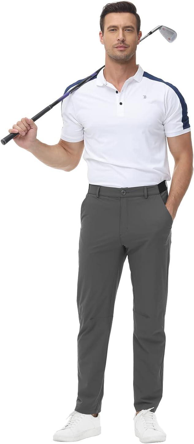 imageTBMPOY Mens Stretch Golf Pants Lightweight Quick Dry Casual Work Pant with 3 Pockets01dark Grey
