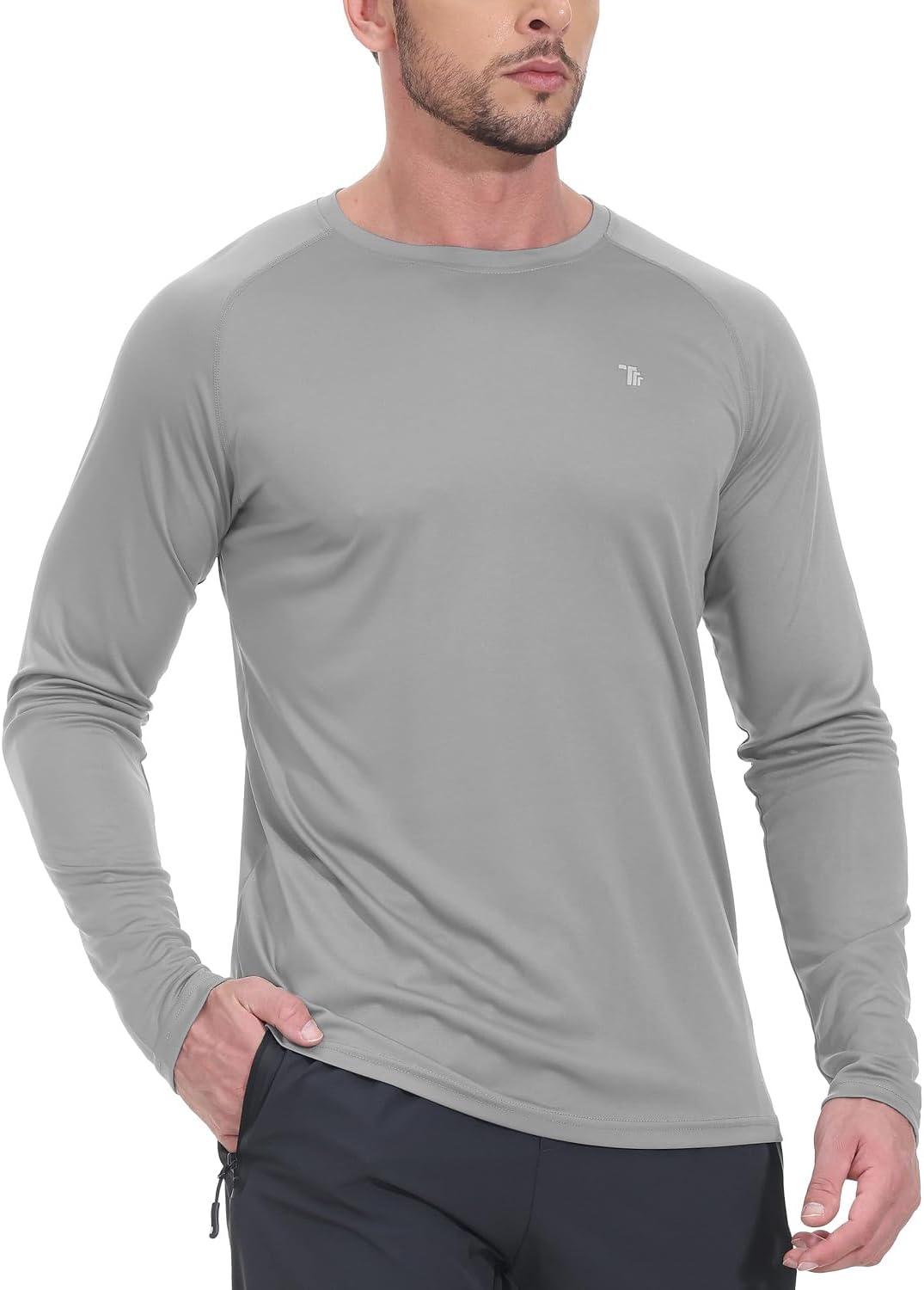 imageTBMPOY Mens Sun Protection Hiking Shirts Long Sleeve Water UPF 50 SPF UV Shirts Lightweight Fishing Hiking Swimming10light Grey