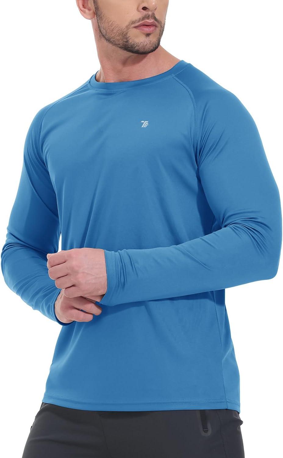 imageTBMPOY Mens Sun Protection Hiking Shirts Long Sleeve Water UPF 50 SPF UV Shirts Lightweight Fishing Hiking Swimming11medium Blue