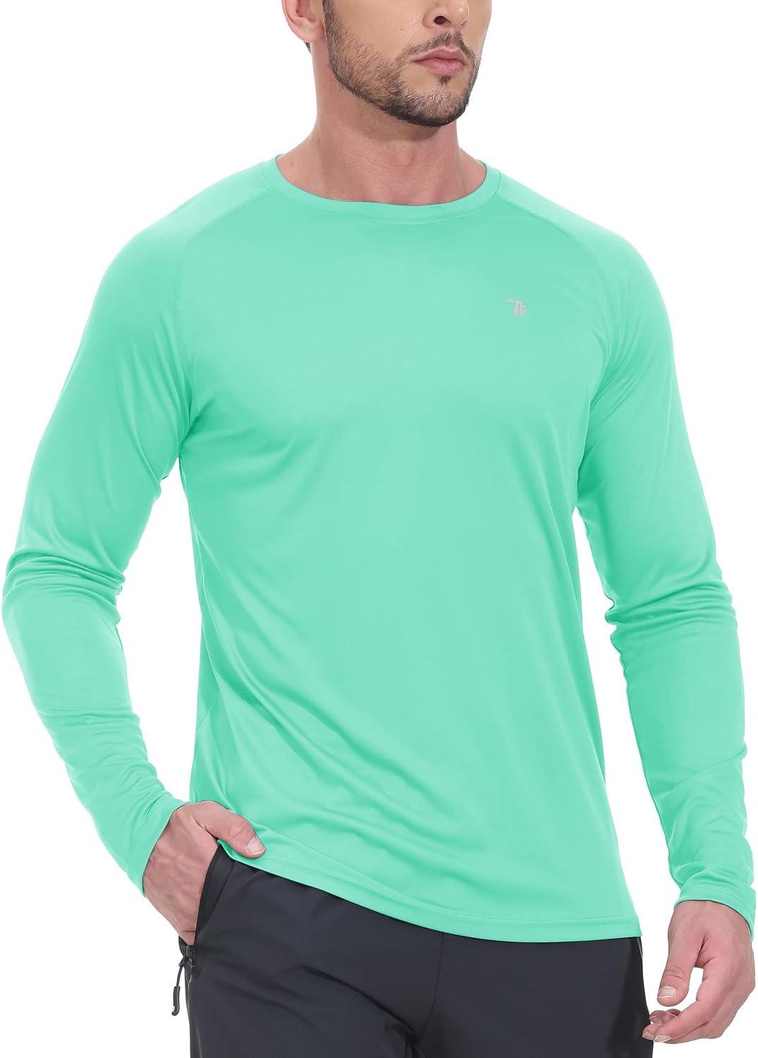 imageTBMPOY Mens Sun Protection Hiking Shirts Long Sleeve Water UPF 50 SPF UV Shirts Lightweight Fishing Hiking Swimming12mint Green