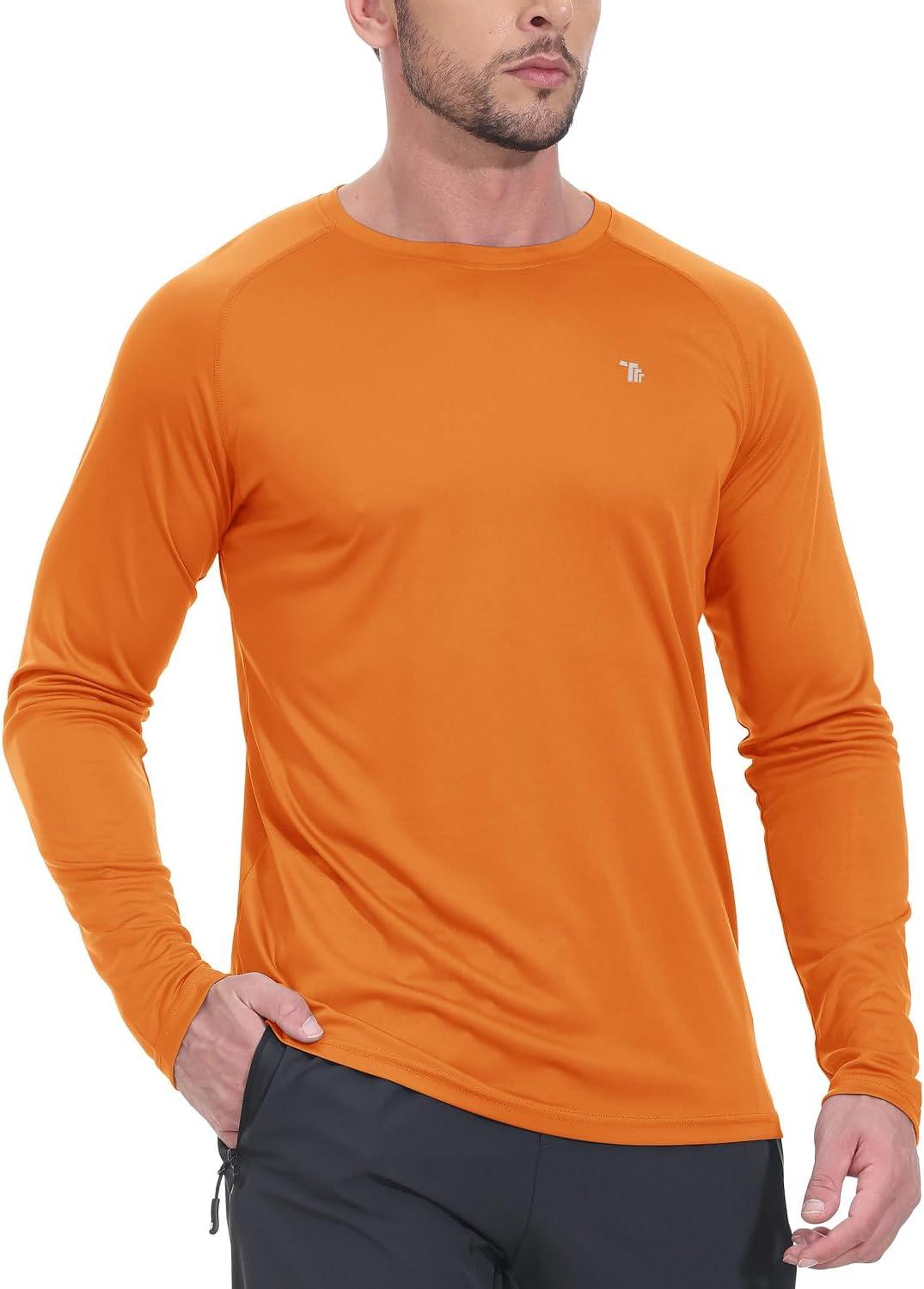 imageTBMPOY Mens Sun Protection Hiking Shirts Long Sleeve Water UPF 50 SPF UV Shirts Lightweight Fishing Hiking Swimming15orange