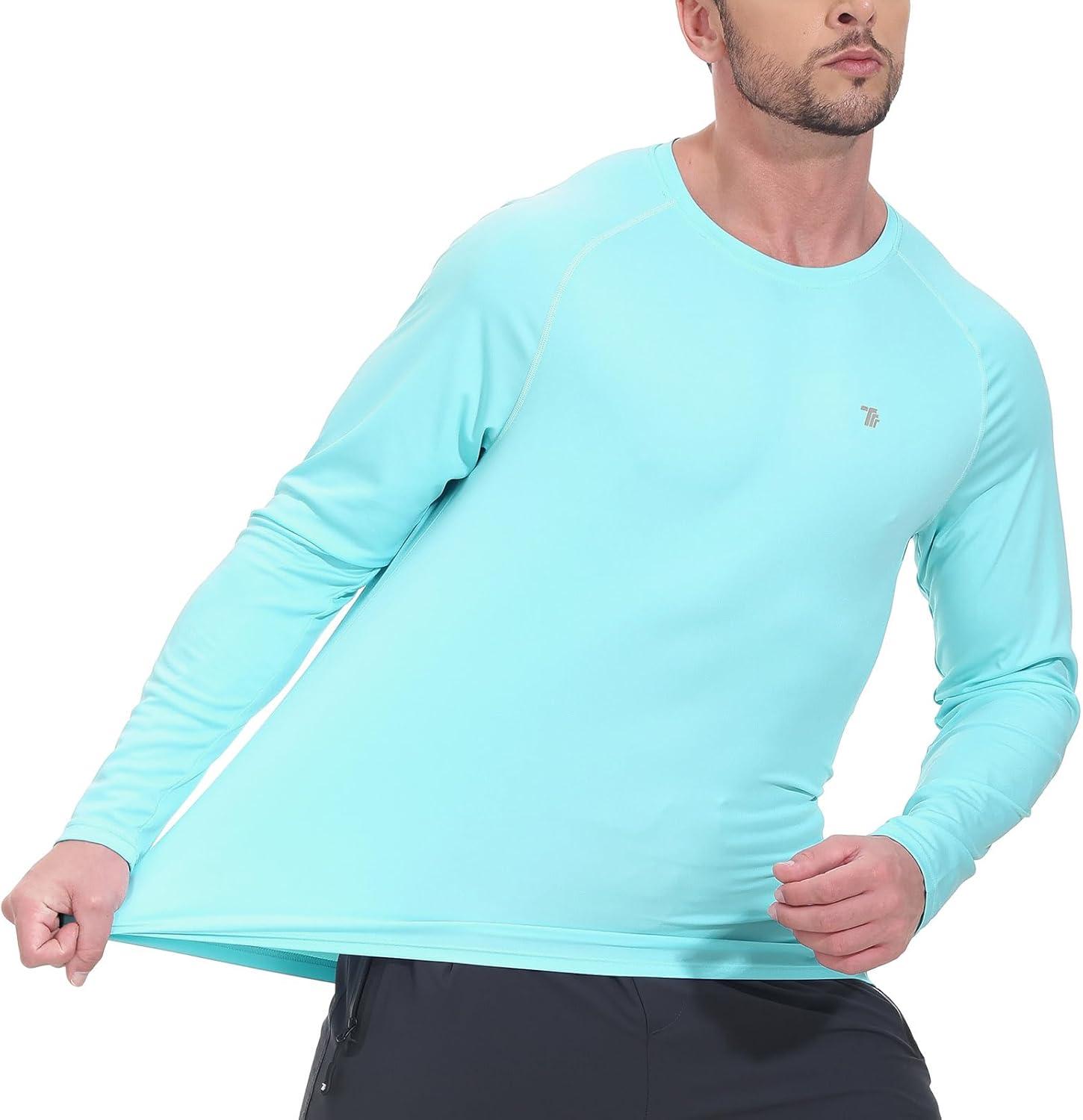 imageTBMPOY Mens Sun Protection Hiking Shirts Long Sleeve Water UPF 50 SPF UV Shirts Lightweight Fishing Hiking Swimming19ice Blue