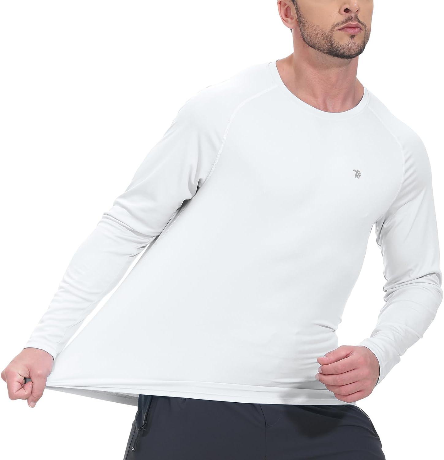 imageTBMPOY Mens Sun Protection Hiking Shirts Long Sleeve Water UPF 50 SPF UV Shirts Lightweight Fishing Hiking Swimming1white