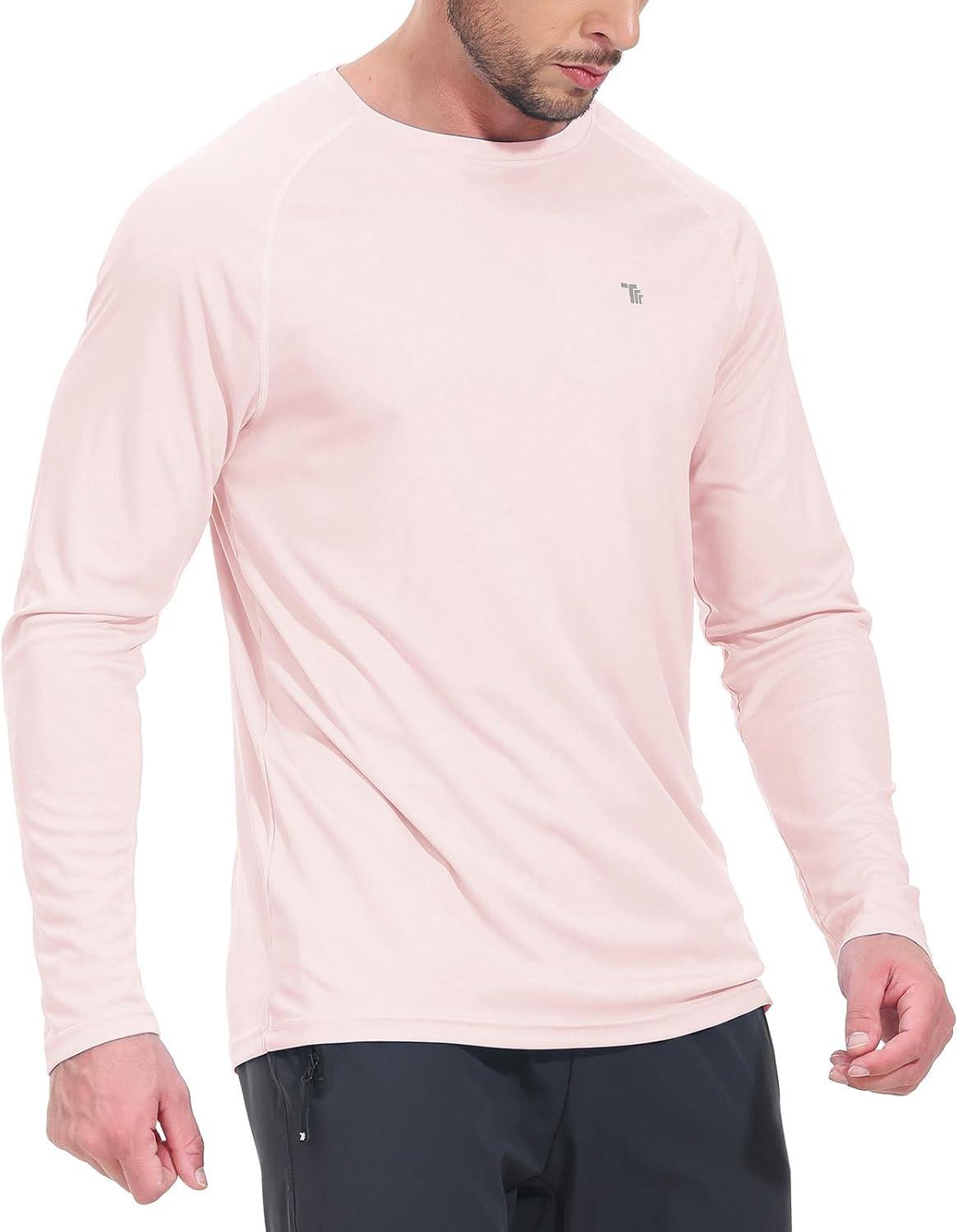 imageTBMPOY Mens Sun Protection Hiking Shirts Long Sleeve Water UPF 50 SPF UV Shirts Lightweight Fishing Hiking Swimming21light Pink