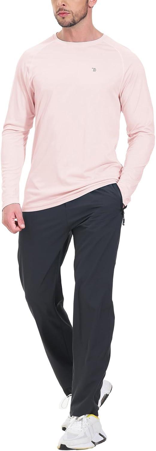 imageTBMPOY Mens Sun Protection Hiking Shirts Long Sleeve Water UPF 50 SPF UV Shirts Lightweight Fishing Hiking Swimming21light Pink