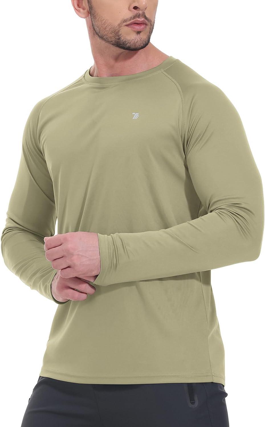 imageTBMPOY Mens Sun Protection Hiking Shirts Long Sleeve Water UPF 50 SPF UV Shirts Lightweight Fishing Hiking Swimming5khaki