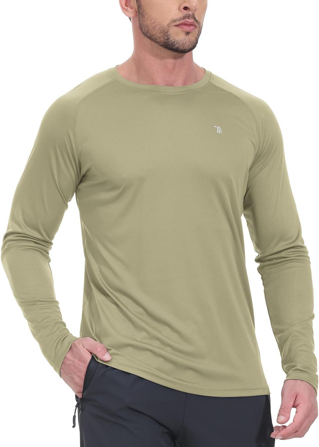 imageTBMPOY Mens Sun Protection Hiking Shirts Long Sleeve Water UPF 50 SPF UV Shirts Lightweight Fishing Hiking Swimming5khaki