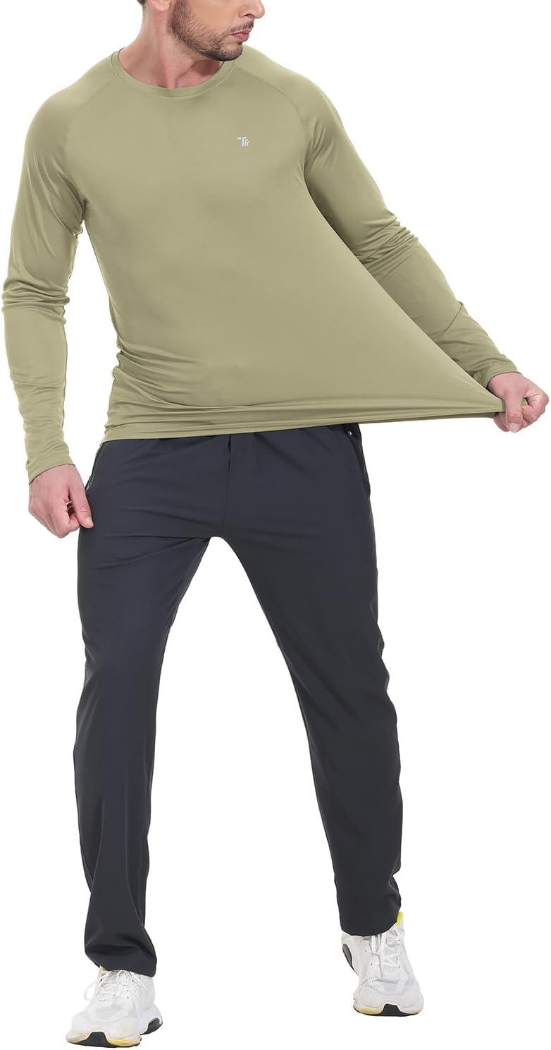 imageTBMPOY Mens Sun Protection Hiking Shirts Long Sleeve Water UPF 50 SPF UV Shirts Lightweight Fishing Hiking Swimming5khaki