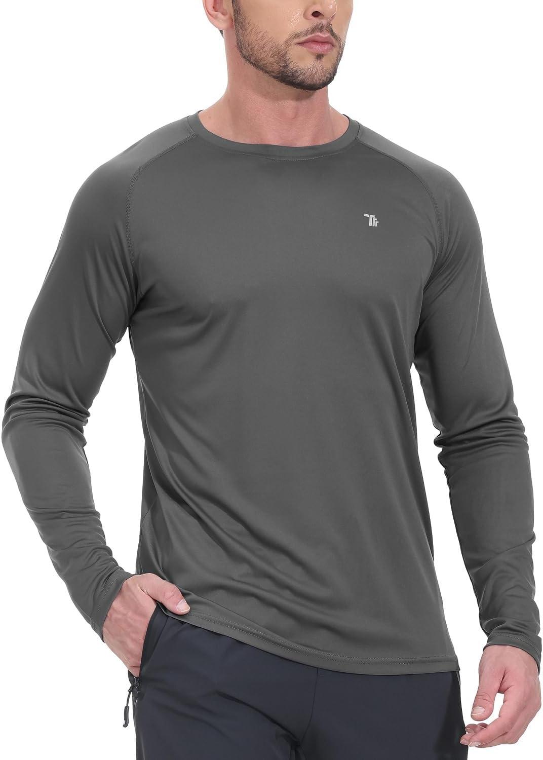 imageTBMPOY Mens Sun Protection Hiking Shirts Long Sleeve Water UPF 50 SPF UV Shirts Lightweight Fishing Hiking Swimming6dark Grey