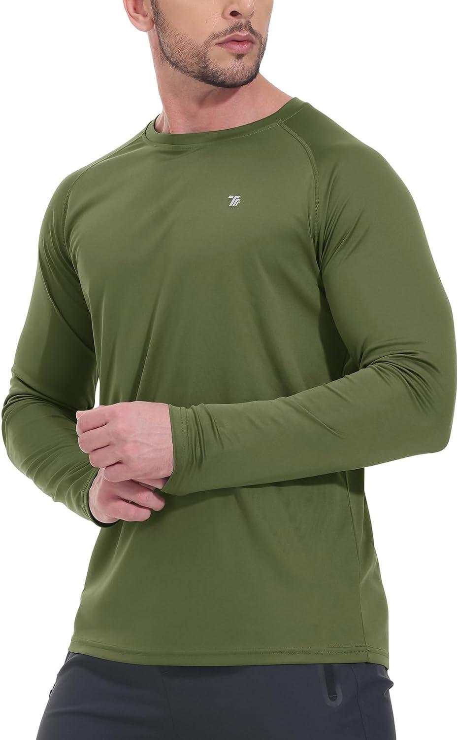 imageTBMPOY Mens Sun Protection Hiking Shirts Long Sleeve Water UPF 50 SPF UV Shirts Lightweight Fishing Hiking Swimming8army Green