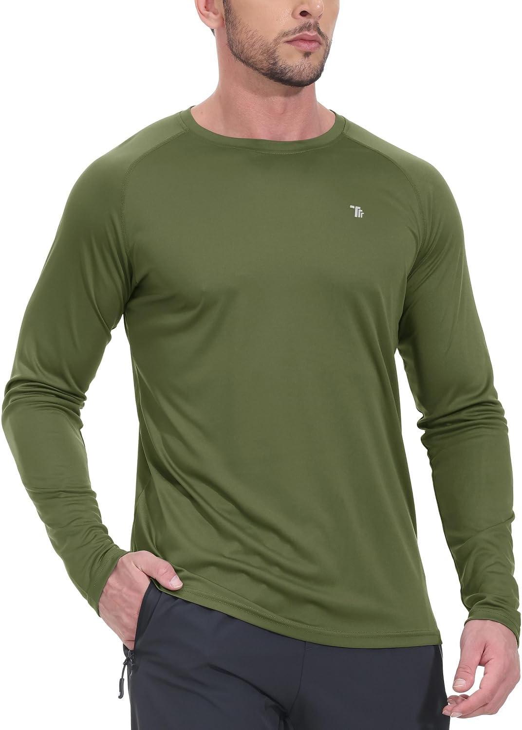 imageTBMPOY Mens Sun Protection Hiking Shirts Long Sleeve Water UPF 50 SPF UV Shirts Lightweight Fishing Hiking Swimming8army Green