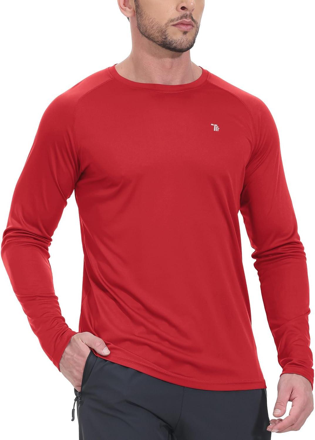 imageTBMPOY Mens Sun Protection Hiking Shirts Long Sleeve Water UPF 50 SPF UV Shirts Lightweight Fishing Hiking Swimming9red