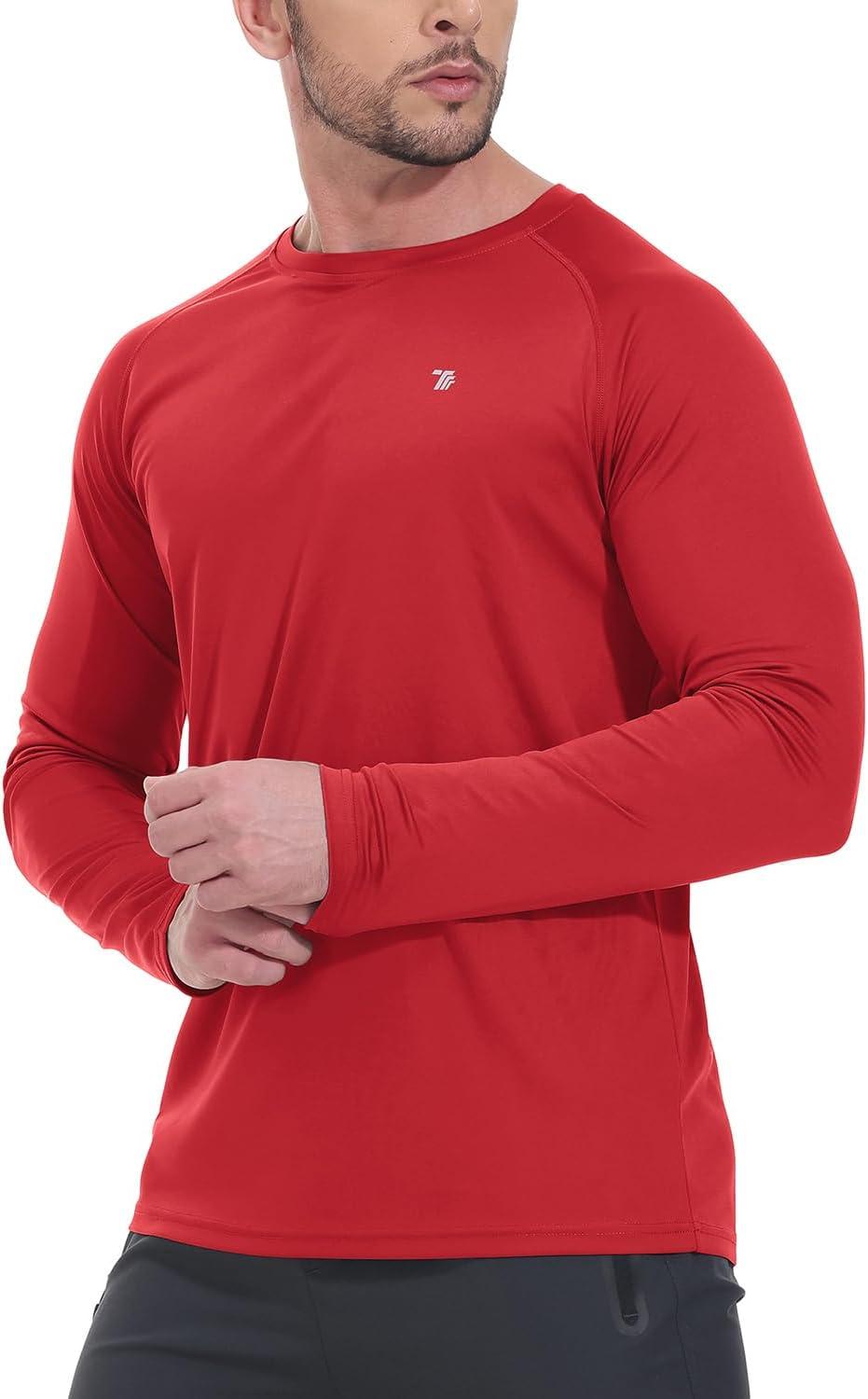 imageTBMPOY Mens Sun Protection Hiking Shirts Long Sleeve Water UPF 50 SPF UV Shirts Lightweight Fishing Hiking Swimming9red