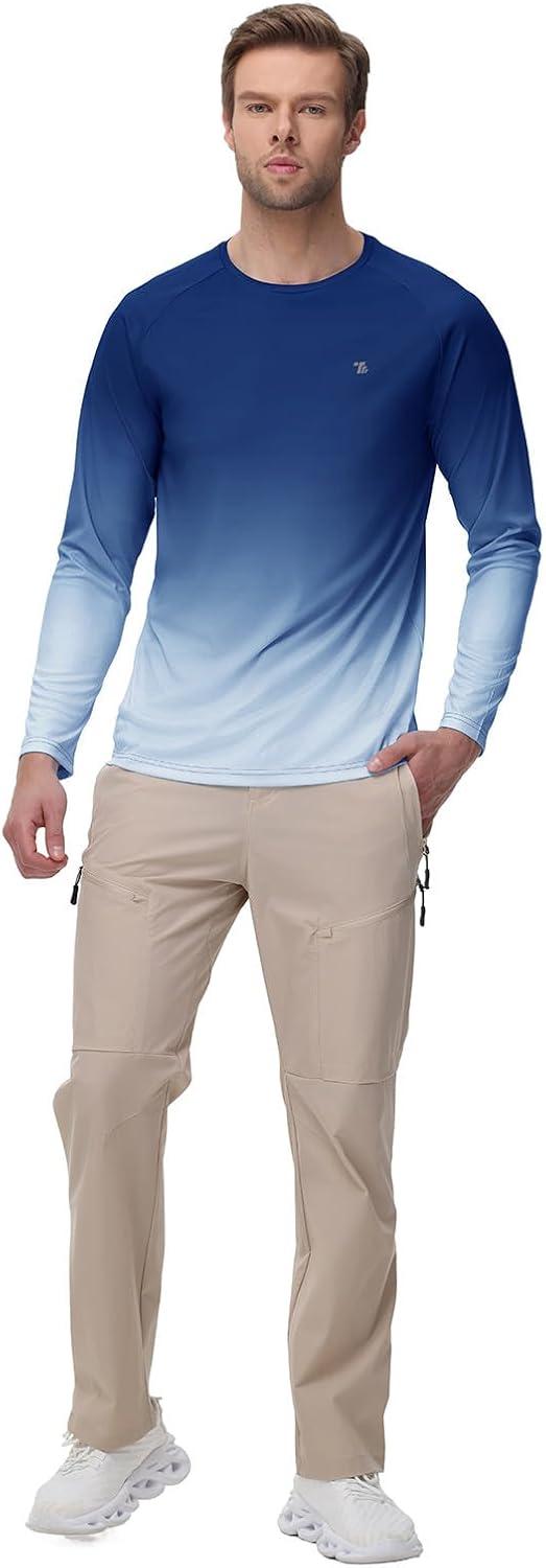 imageTBMPOY Mens Sun Protection Hiking Shirts Long Sleeve Water UPF 50 SPF UV Shirts Lightweight Fishing Hiking SwimmingDark Blue Gradient