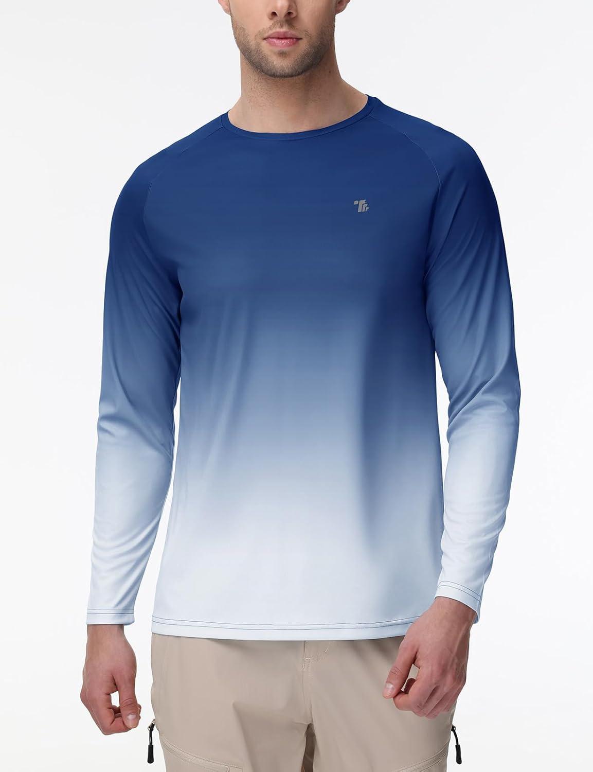 imageTBMPOY Mens Sun Protection Hiking Shirts Long Sleeve Water UPF 50 SPF UV Shirts Lightweight Fishing Hiking SwimmingDark Blue Gradient