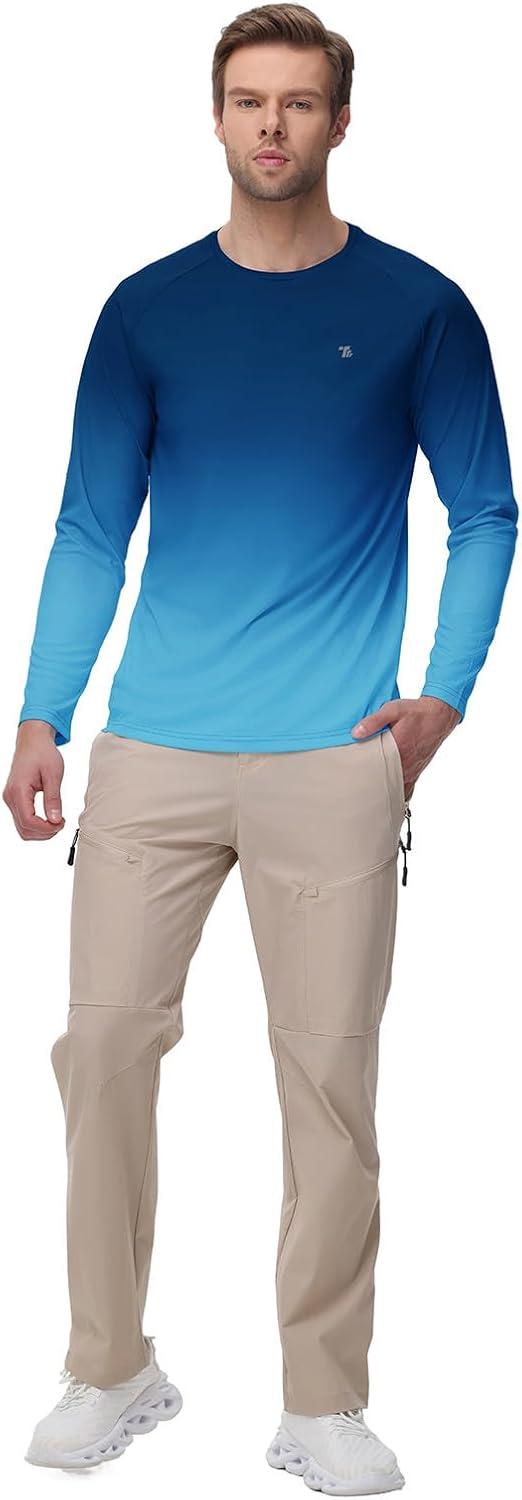 imageTBMPOY Mens Sun Protection Hiking Shirts Long Sleeve Water UPF 50 SPF UV Shirts Lightweight Fishing Hiking SwimmingLake Blue Gradient
