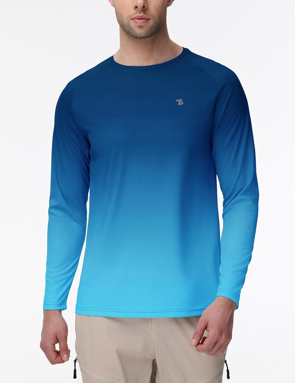 imageTBMPOY Mens Sun Protection Hiking Shirts Long Sleeve Water UPF 50 SPF UV Shirts Lightweight Fishing Hiking SwimmingLake Blue Gradient