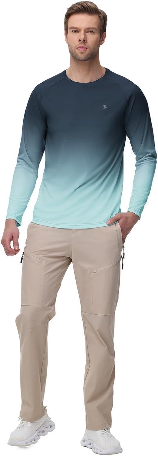 imageTBMPOY Mens Sun Protection Hiking Shirts Long Sleeve Water UPF 50 SPF UV Shirts Lightweight Fishing Hiking SwimmingLight Green Gradient