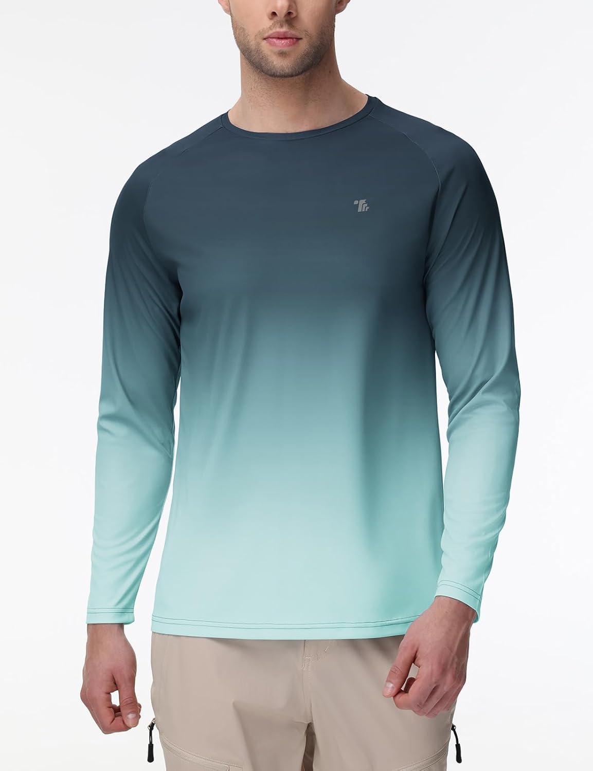 imageTBMPOY Mens Sun Protection Hiking Shirts Long Sleeve Water UPF 50 SPF UV Shirts Lightweight Fishing Hiking SwimmingLight Green Gradient