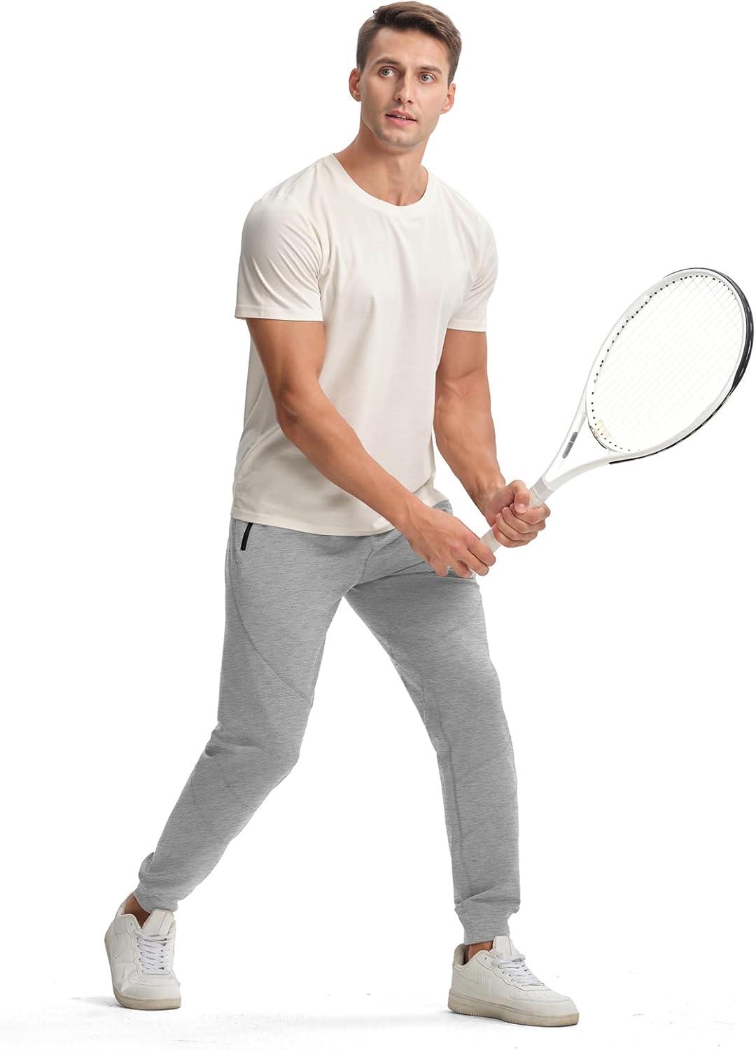 imageTBMPOY Mens Sweatpants with Zipper Pockets Lightweight Joggers Slim Fit Athletic Pants for Track Running WorkoutLight Grey