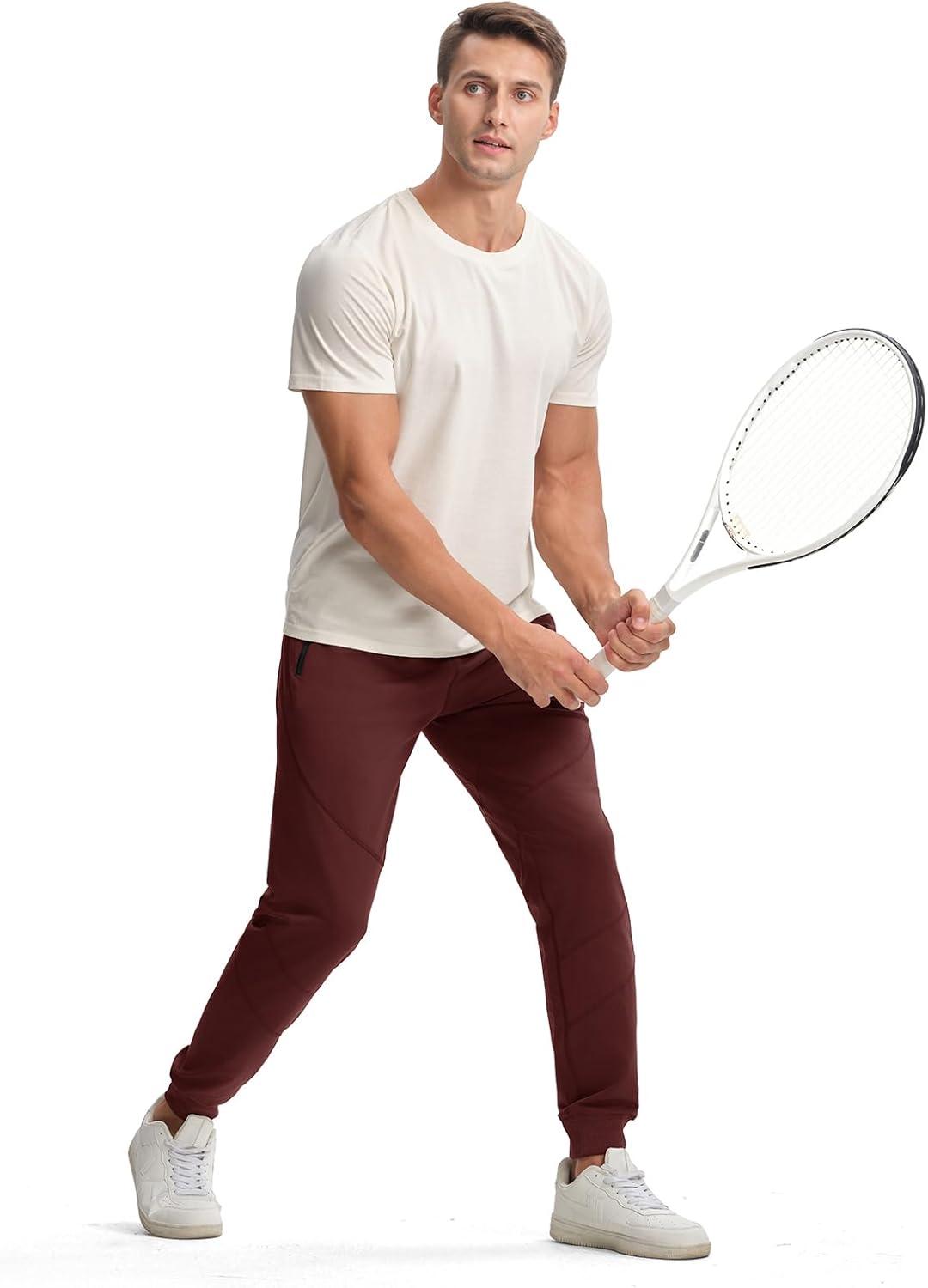 imageTBMPOY Mens Sweatpants with Zipper Pockets Lightweight Joggers Slim Fit Athletic Pants for Track Running WorkoutWine Red