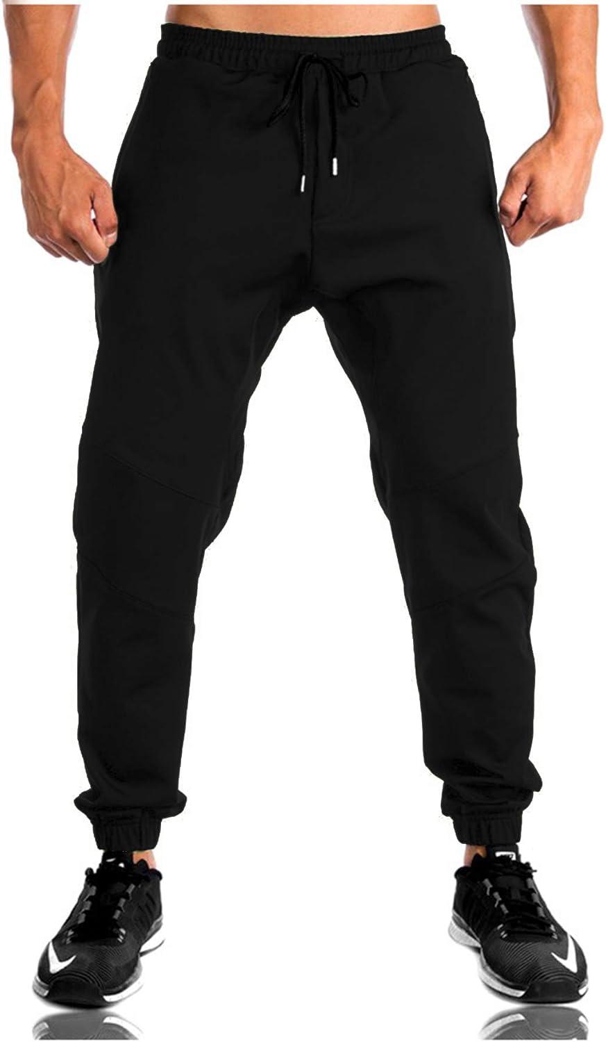 imageTBMPOY Mens Tapered Running Jogger Athletic Pants Gym Training Pants Black L