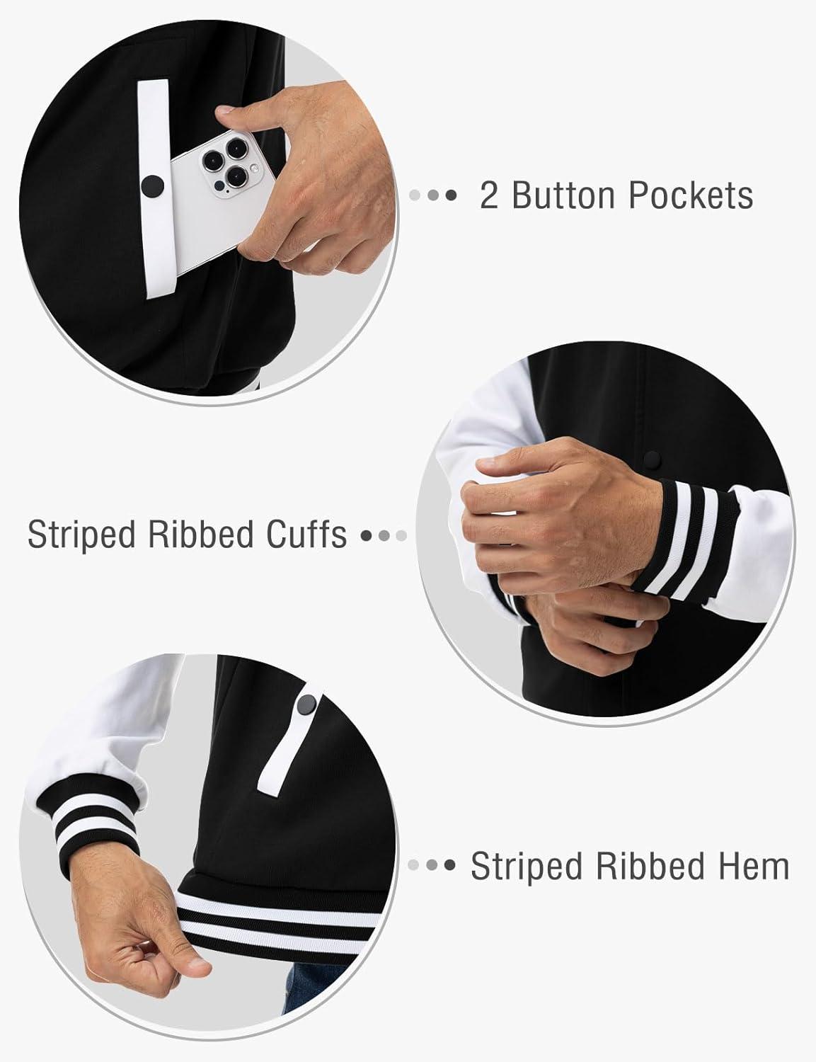 imageTBMPOY Mens Varsity Jacket Cotton Baseball Hooded Sweatshirt Letterman Lightweight Bomber Jacket Fashion Casual Sports