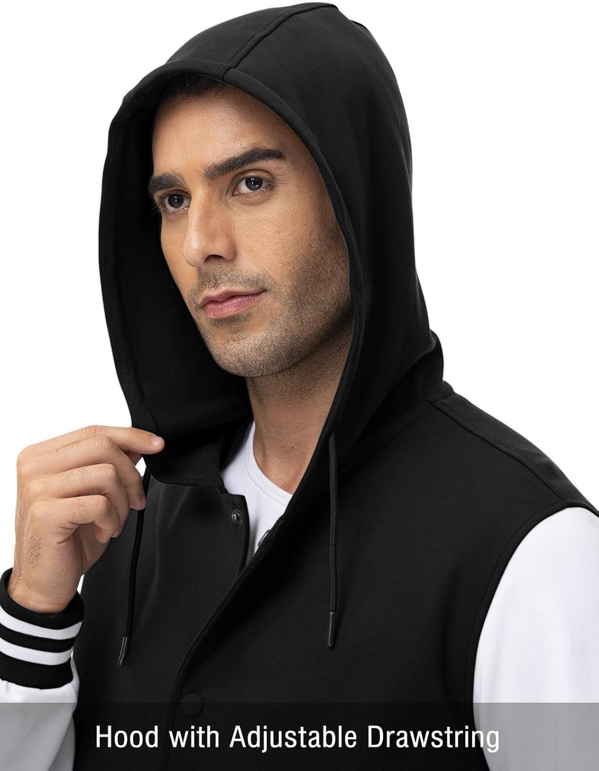 imageTBMPOY Mens Varsity Jacket Cotton Baseball Hooded Sweatshirt Letterman Lightweight Bomber Jacket Fashion Casual Sports