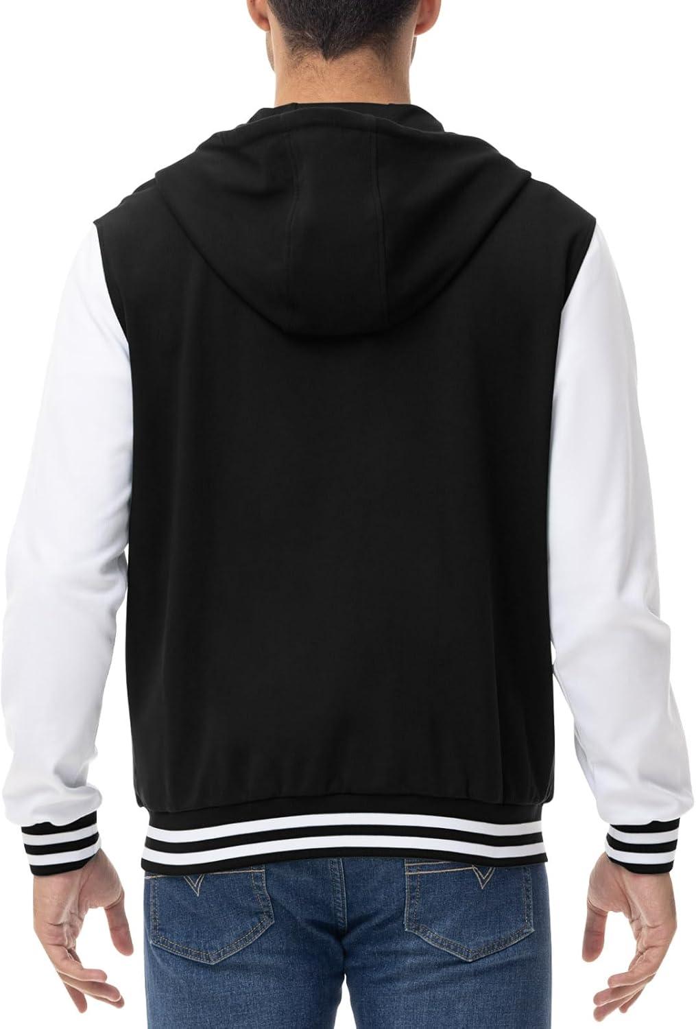 imageTBMPOY Mens Varsity Jacket Cotton Baseball Hooded Sweatshirt Letterman Lightweight Bomber Jacket Fashion Casual Sports