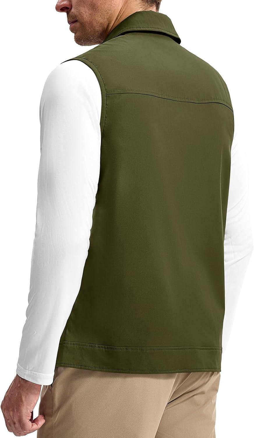 imageTBMPOY Mens Vest Casual Lightweight Thin Utility 3 Zip Pockets Stylish Sleeveless Jackets Summer Fall Golf Travel BusinessArmy Green