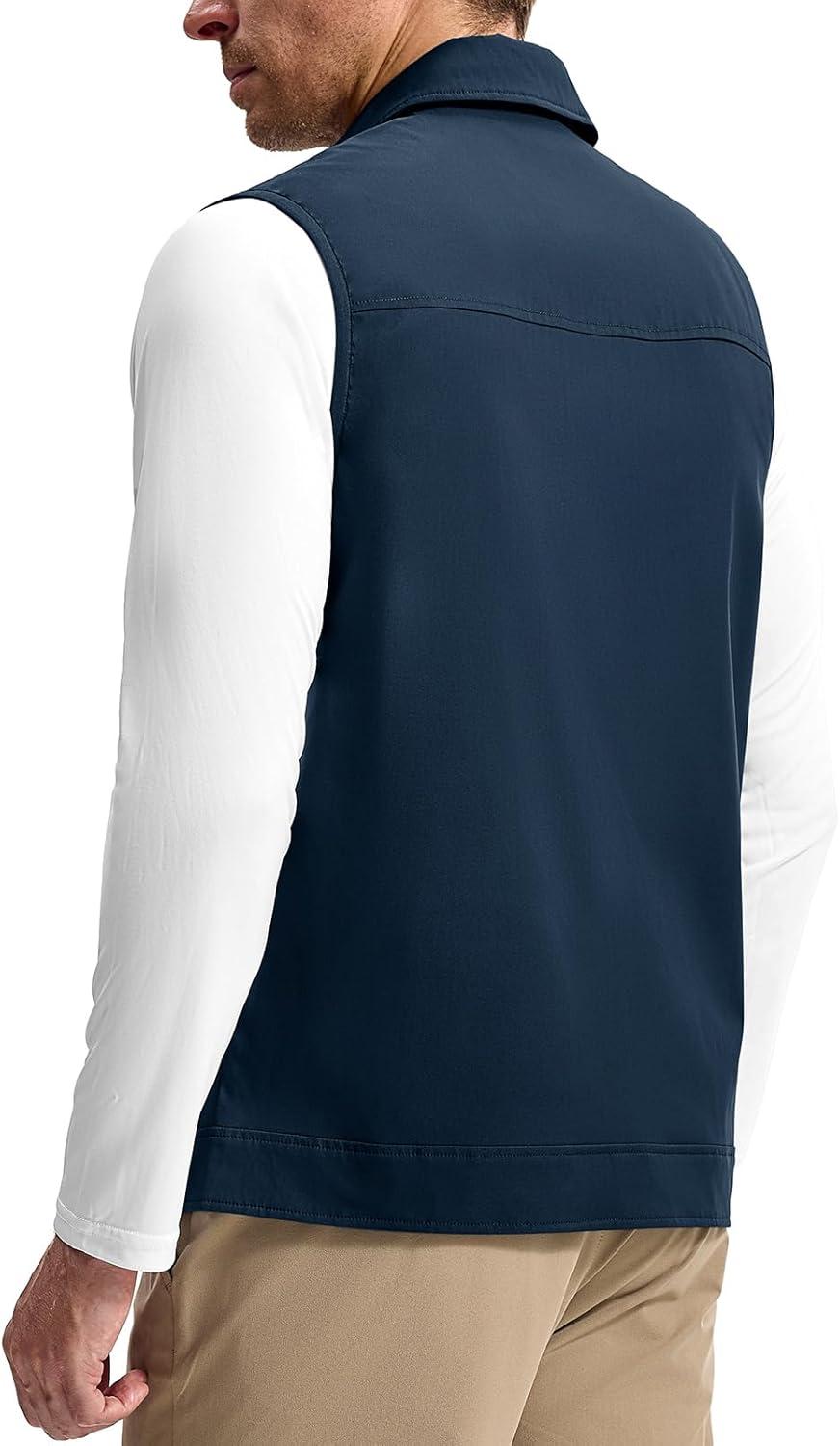 imageTBMPOY Mens Vest Casual Lightweight Thin Utility 3 Zip Pockets Stylish Sleeveless Jackets Summer Fall Golf Travel BusinessNavy Blue