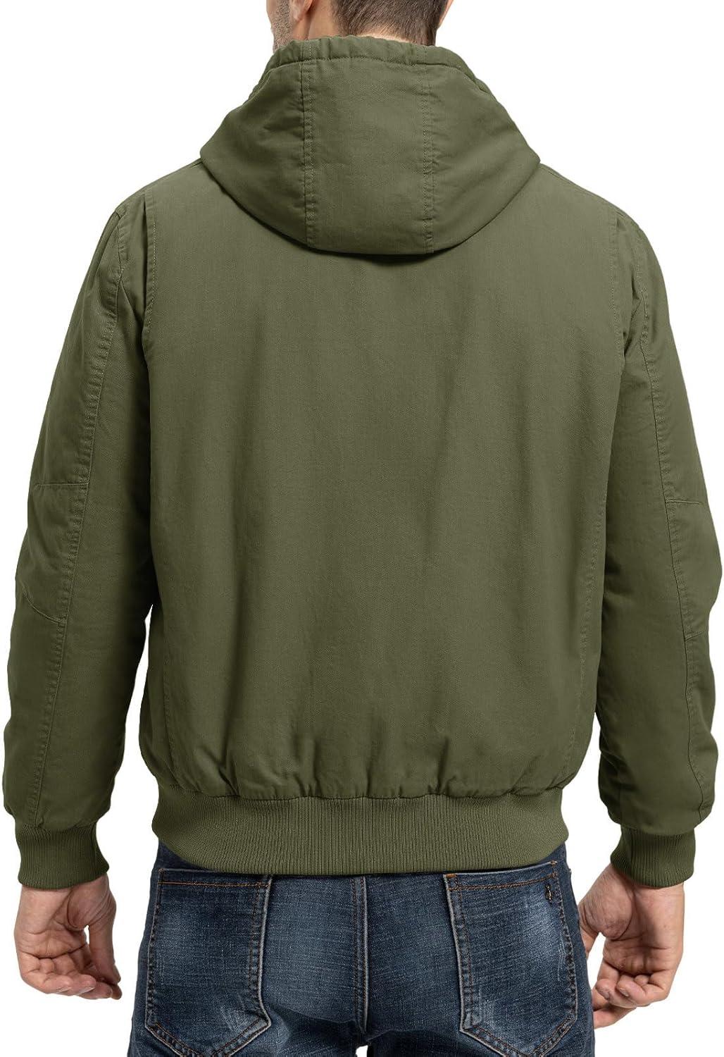 imageTBMPOY Mens Winter Jackets Hooded Work Cotton FLeece Lined Duck Coats Flannel Active Workwear CoatArmy Green