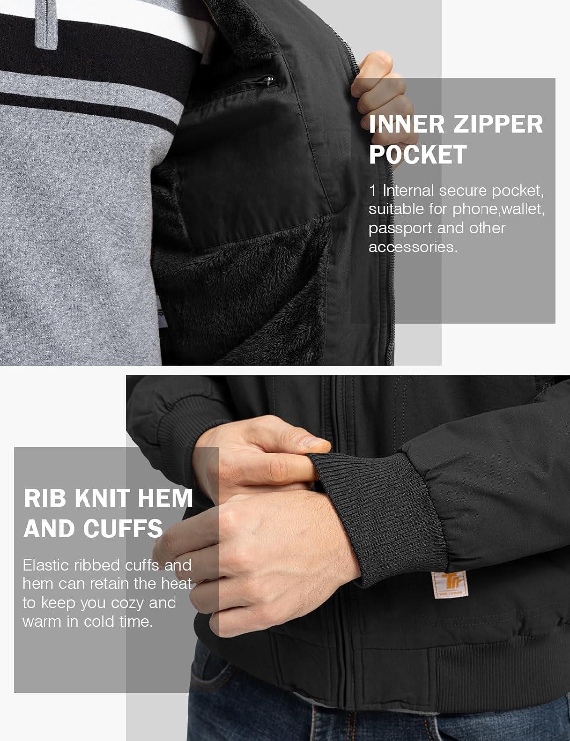 imageTBMPOY Mens Winter Jackets Hooded Work Cotton FLeece Lined Duck Coats Flannel Active Workwear CoatBlack