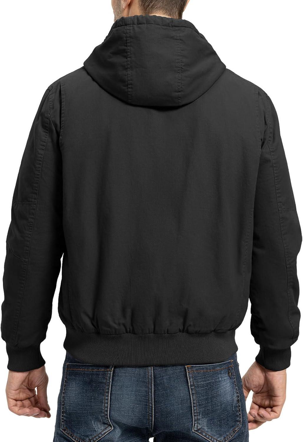 imageTBMPOY Mens Winter Jackets Hooded Work Cotton FLeece Lined Duck Coats Flannel Active Workwear CoatBlack