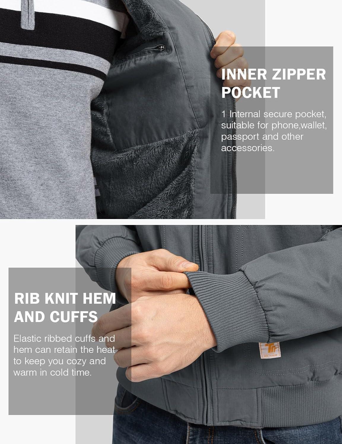 imageTBMPOY Mens Winter Jackets Hooded Work Cotton FLeece Lined Duck Coats Flannel Active Workwear CoatDark Grey