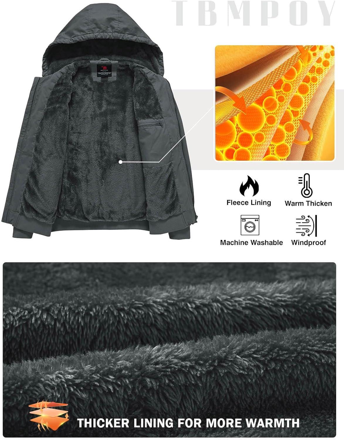 imageTBMPOY Mens Winter Jackets Hooded Work Cotton FLeece Lined Duck Coats Flannel Active Workwear CoatDark Grey