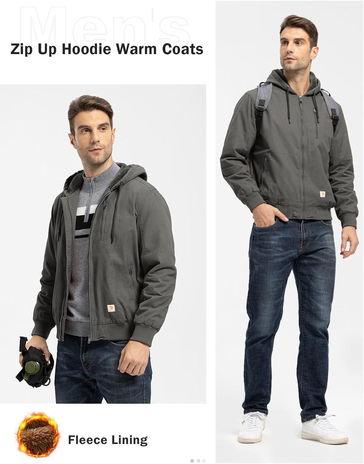 imageTBMPOY Mens Winter Jackets Hooded Work Cotton FLeece Lined Duck Coats Flannel Active Workwear CoatGrey