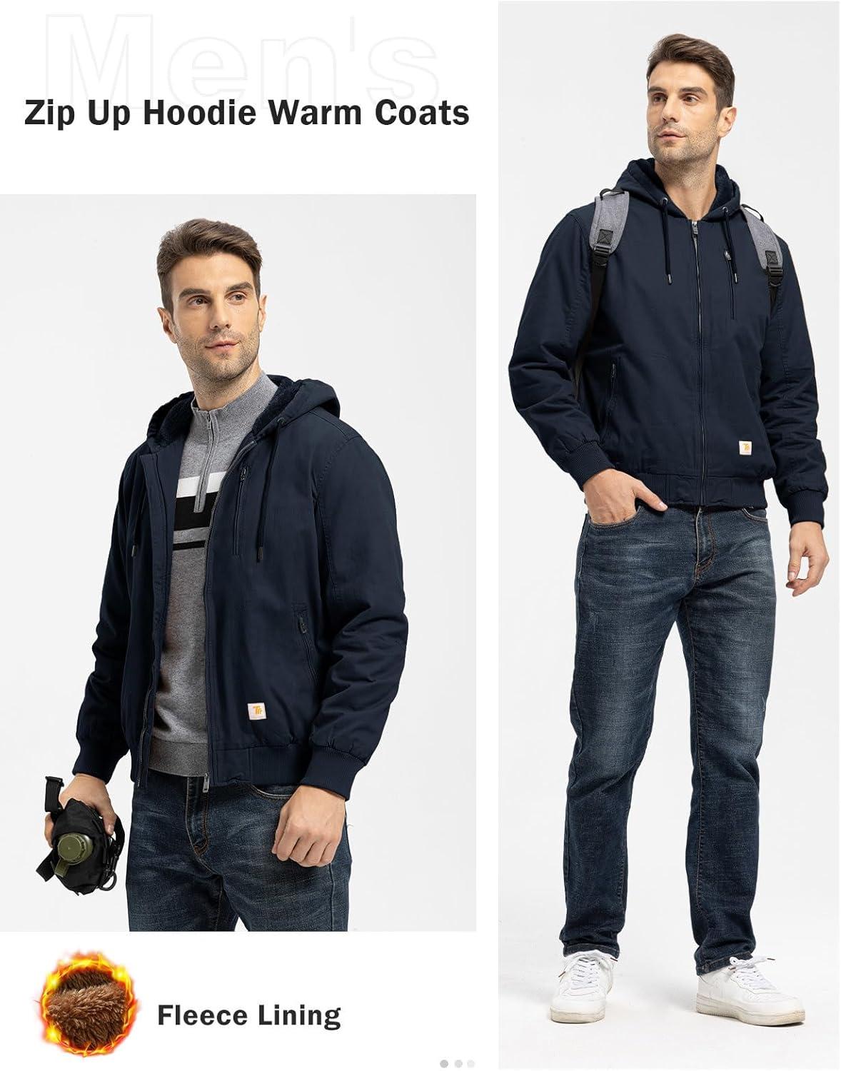 imageTBMPOY Mens Winter Jackets Hooded Work Cotton FLeece Lined Duck Coats Flannel Active Workwear CoatNavy