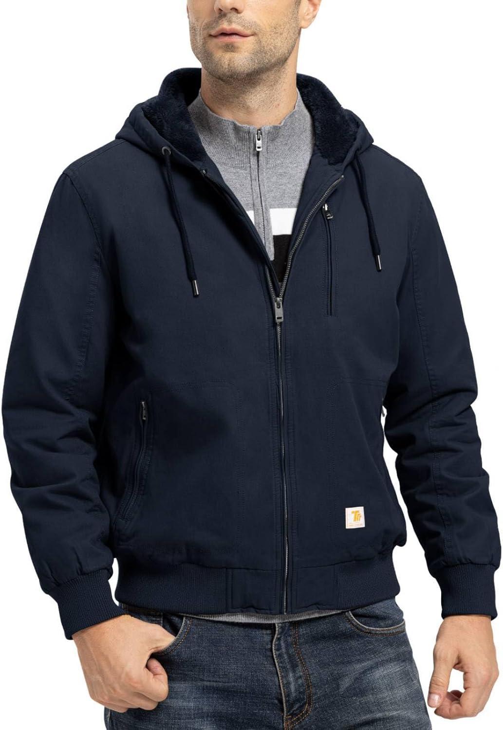 imageTBMPOY Mens Winter Jackets Hooded Work Cotton FLeece Lined Duck Coats Flannel Active Workwear CoatNavy