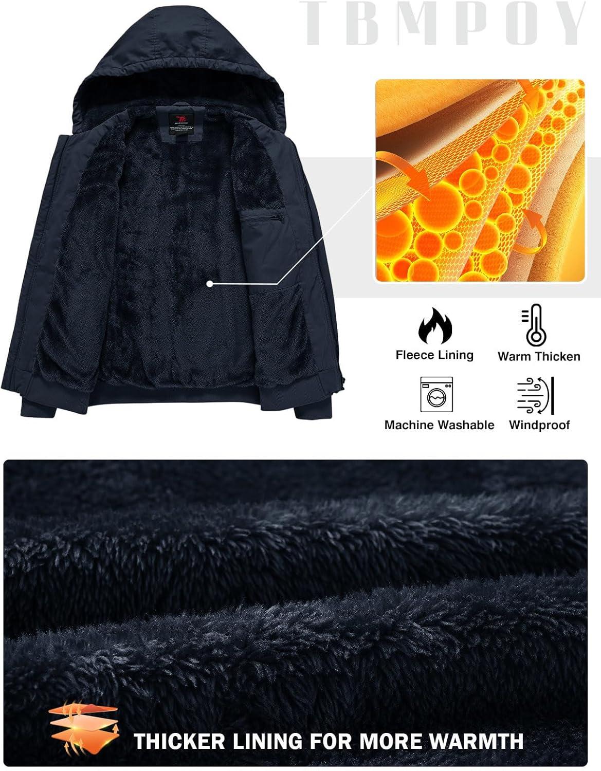 imageTBMPOY Mens Winter Jackets Hooded Work Cotton FLeece Lined Duck Coats Flannel Active Workwear CoatNavy