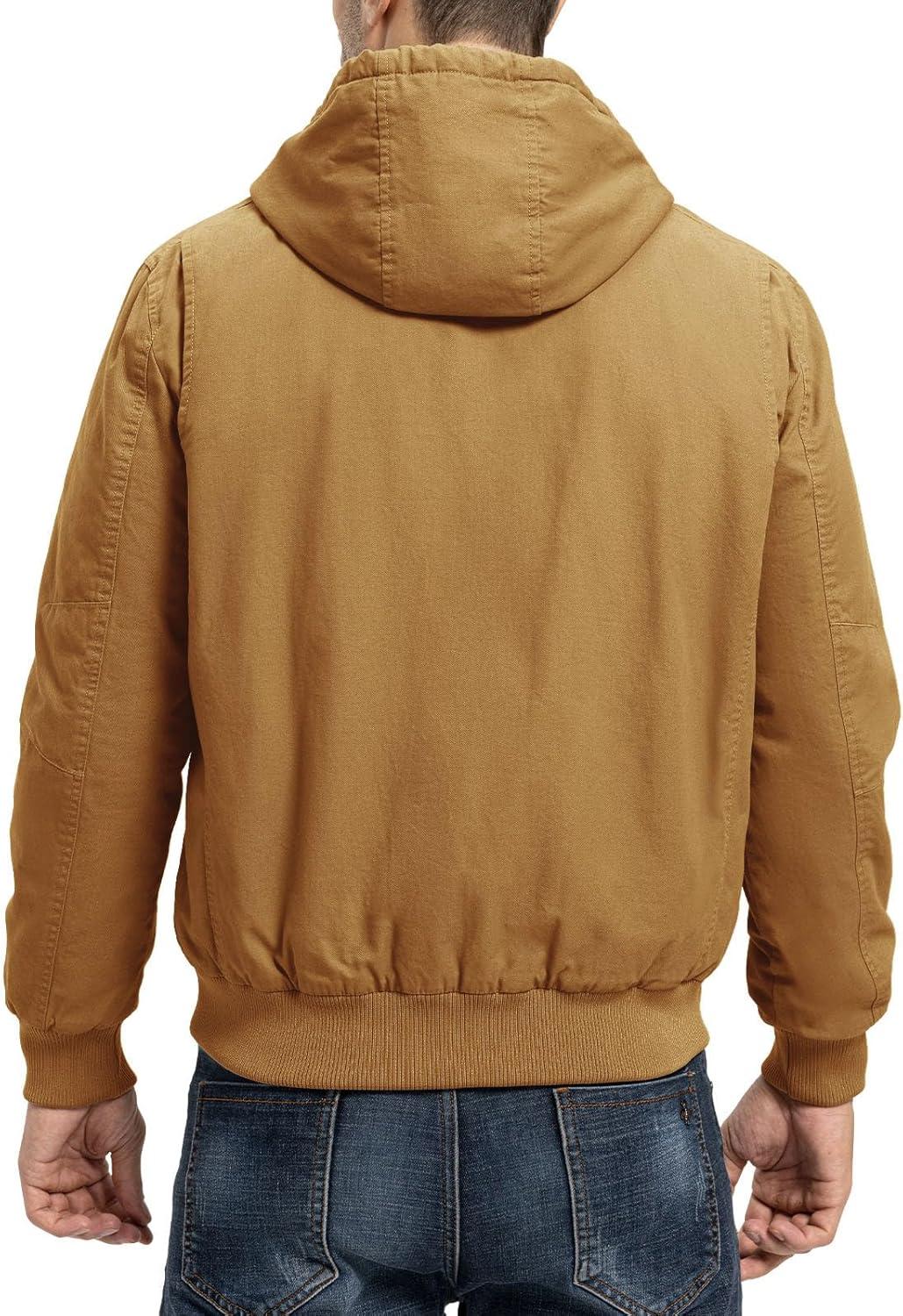 imageTBMPOY Mens Winter Jackets Hooded Work Cotton FLeece Lined Duck Coats Flannel Active Workwear CoatYellow